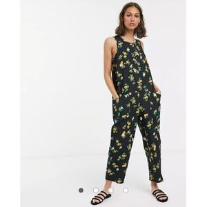 Asos Black Floral Sleeveless Button Down Jumpsuit